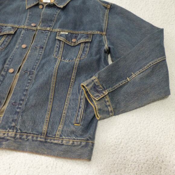 Levis Jacket Mens XL Denim Jean Button Up Dark Wash Trucker Biker Work Cotton - Picture 4 of 8